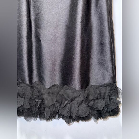 Tibi Black Satin Bow Back Wool & Silk Mini Dress with Petal Hem & Bow Size 6 NWT - Picture 2 of 9